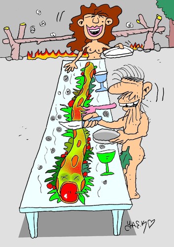 Cartoon: first barbecue (medium) by yasar kemal turan tagged first,barbecue
