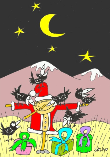 Cartoon: friendship (medium) by yasar kemal turan tagged railing,crow,love,christmas,father,friendship