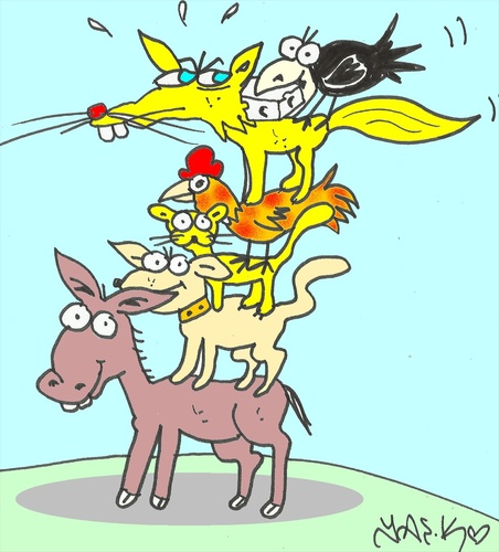 Cartoon: Guests (medium) by yasar kemal turan tagged guests,bremen,fox,crow,cheese