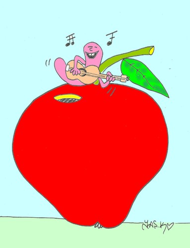 Cartoon: guitarist (medium) by yasar kemal turan tagged music,guitar,apple,founded,guitarist