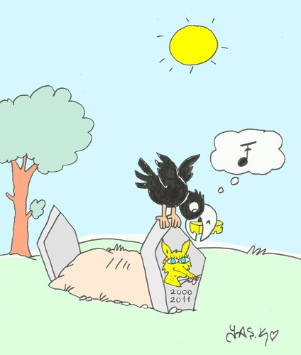 Cartoon: memories (medium) by yasar kemal turan tagged memories,crow,fox,cheese,grave