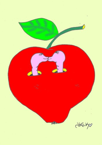 Cartoon: neighboring (medium) by yasar kemal turan tagged neighboring,founded,apple,worm,love,smooch