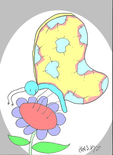Cartoon: patched butterfly (medium) by yasar kemal turan tagged patch,butterfly