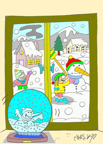 Cartoon: real dream (medium) by yasar kemal turan tagged real,dream,snowman,christmas,love,children,lantern