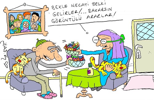 Cartoon: spending the ramadan holiday alo (medium) by yasar kemal turan tagged spending,the,ramadan,holiday,alone