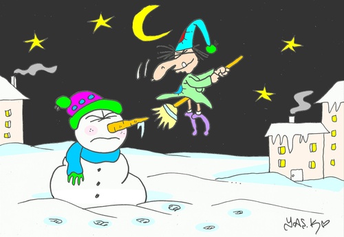 Cartoon: suddenly (medium) by yasar kemal turan tagged suddenly,snowman,witch,broom,love