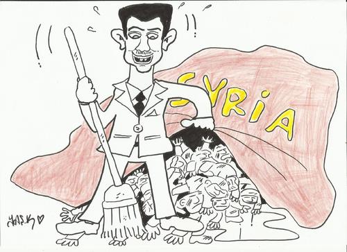 Cartoon: the great magician (medium) by yasar kemal turan tagged coward,blood,wizard,devil,syria,assad,bashar,esad