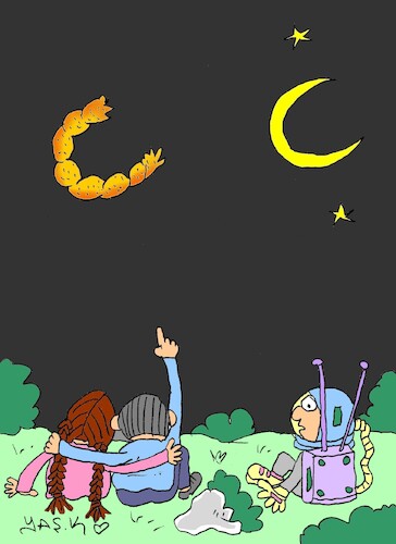 Cartoon: two moons (medium) by yasar kemal turan tagged two,moons