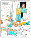 Cartoon: Kinderzimmer (small) by Thomas Kuhlenbeck tagged mann,frau,paar,eltern,kinder,kind,kinderzimmer,ordnung,aufräumen,welt,hinterlassen,generation,generationen