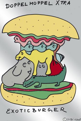 Cartoon: Doppelmoppelburger (medium) by Lutz-i tagged burger,essen,fast,food,exotic,appetizer,esskultur