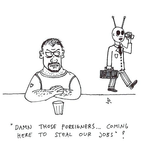 Cartoon: Foreigners (medium) by Jani The Rock tagged foreigners,alien,martian,racism