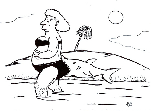 Cartoon: Optimism (medium) by Jani The Rock tagged shark,woman,fat,ass,optimism,perse