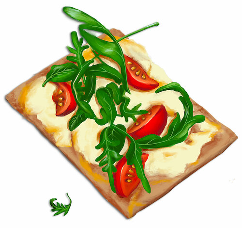 Cartoon: Focaccia (medium) by alesza tagged focaccia,food,painting,illustration,ipadart,procreate,digitalart,tomate,salad,pizza