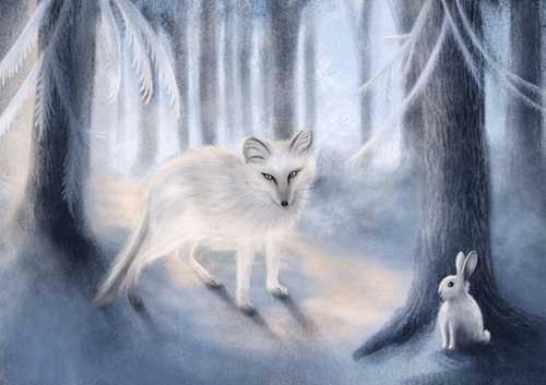 Cartoon: Fuchs und Hase (medium) by alesza tagged wildlife,nature,forest,snow,schnee,wald,tiere,animals,hase,fuchs,rabbit,fox