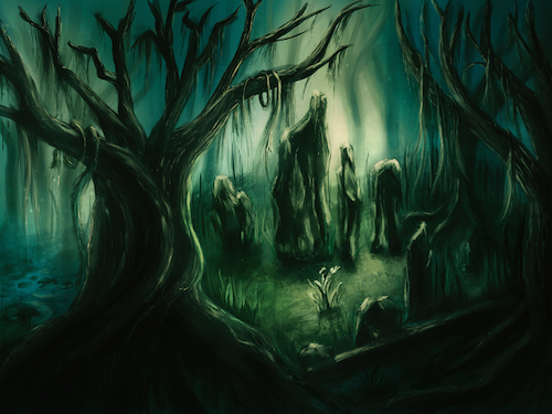 Cartoon: Schattenwald (medium) by alesza tagged forest,tree,schattenwald,shadow,nature,landscape,fantasy,digital,painting,illustration,dark,darkness