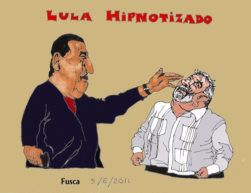 Cartoon: Chavez master of Lula (medium) by Fusca tagged totalitarian,narcotraffic,terrorism,thirdworld,chavez,autocrats,corruption,lula