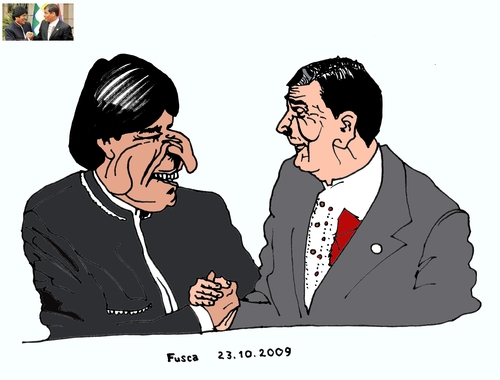 Cartoon: Evo Morales Rafael Correa (medium) by Fusca tagged terrorism,farc,marionetes,bolivarian,correa,morales,chavez,dictators