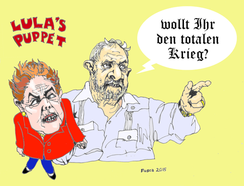 Cartoon: Rousseff is DaSilva s puppet (medium) by Fusca tagged luladasilva,rousseff,dictatorship,communism,corruption,terrorists,narcoterror