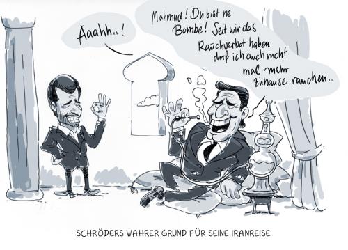 Cartoon: Schroeder Ahmadinedschad (medium) by ChristianP tagged schroeder,ahmadinedschad,politik,iran