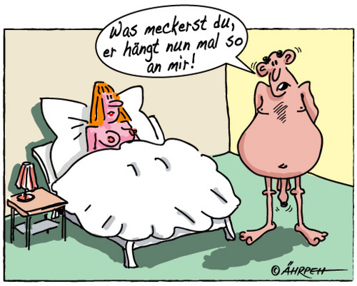 Cartoon: Anhänglich (medium) by rpeter tagged frau,mann,bett,liebe