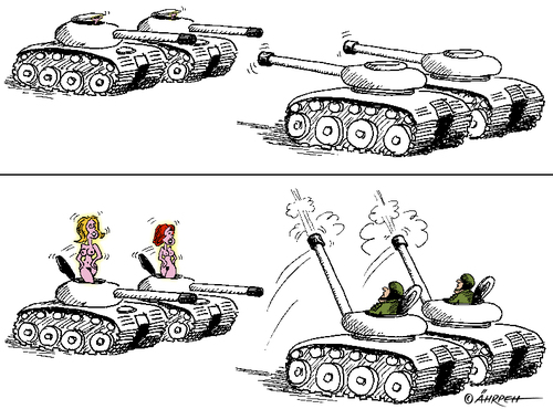 Cartoon: Deeskalation (medium) by rpeter tagged panzer,mann,frau,soldat,liebe,bedrohung