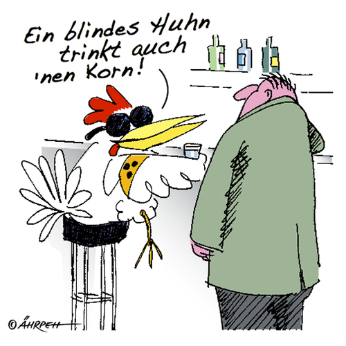 Cartoon: Neulich an der Bar (medium) by rpeter tagged bar,huhn,flaschen,männer,blind,korn