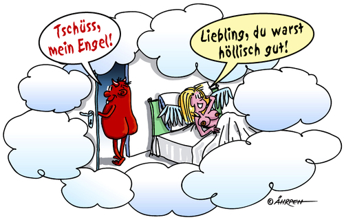Cartoon: Neulich im Himmel. (medium) by rpeter tagged himmel,bett,nackt,teufel,hölle,engel
