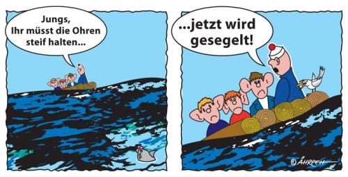 Cartoon: Steife Ohren (medium) by rpeter tagged see,schiffbruch,segeln,floss