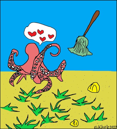 Cartoon: Verliebter Tintenfisch (medium) by Kruscha tagged feutel,wischmopp,tintenfisch,krake,liebe