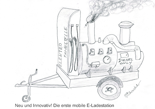 Cartoon: Mobile Elektrotankstelle (medium) by Mückenstich tagged elekotromobilität,elektrotankstelle