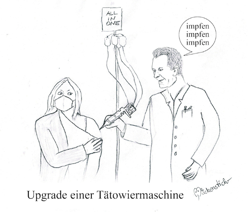 Cartoon: Upgrade einer Tätowiermaschine (medium) by Mückenstich tagged upgrade,einer,tätowiermaschine