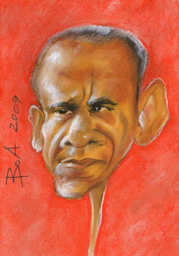 Cartoon: Barak Obama (medium) by boa tagged aricature,cartoon,happy,nice,painting,humor,comic,boa,romania