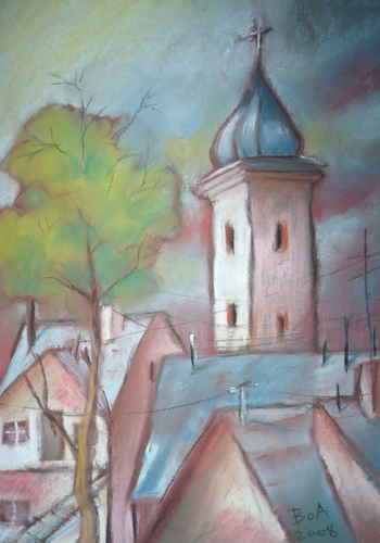 Cartoon: Old City (medium) by boa tagged painting,color,oil,boa,romania,painter,landscape
