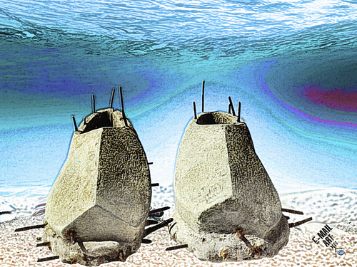 Cartoon: Shoes for underwater walking (medium) by Zoran Spasojevic tagged serbia,emailart,kragujevac,paske,spasojevic,zoran,collage,digital,walk,underwater,shoes