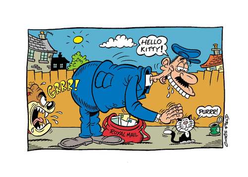 Cartoon: Postman (medium) by fieldtoonz tagged postman,dog,cat,street