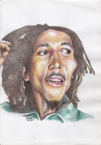 Cartoon: Robert Nesta Marley (medium) by Joen Yunus tagged carricature,colored,pencil,rasta,marley