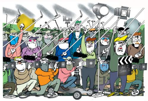 Cartoon: Film Crew Wars (medium) by drawgood tagged film,people,war,battle,movies,editorial