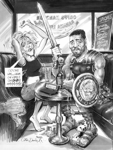 Cartoon: Meg Ryan Russell Crowe caricatur (medium) by Colin A Daniel tagged meg,ryan,russell,crowe,kirk,douglas,caricatures,colin,daniel
