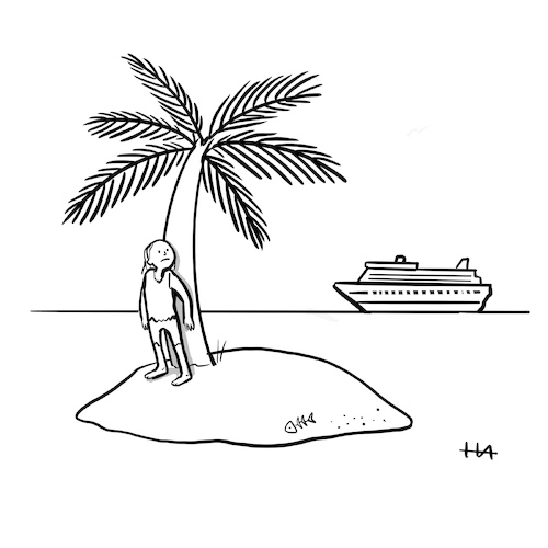 Cartoon: Nichts zu Sehen (medium) by HilaryAllison tagged einsame,insel,kreuzfahrt,isolation,isolierung,cruise,ship,island,verstecken,abstand