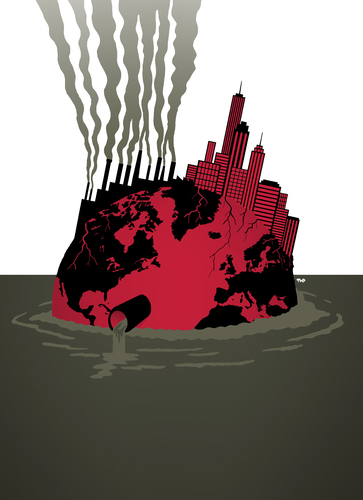 Cartoon: Climate change (medium) by Tjeerd Royaards tagged climae,change,global,warming,world,sinking,city,factory,smoke,pollution,climae,change,global,warming,world,sinking,city,factory,smoke,pollution