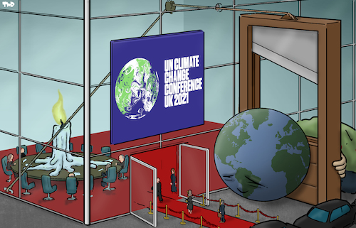 Cartoon: COP26 (medium) by Tjeerd Royaards tagged climate,glasgow,cop26,emergency,crisis,planet,earth,climate,glasgow,cop26,emergency,crisis,planet,earth