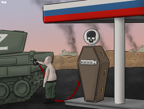 Cartoon: Death toll (medium) by Tjeerd Royaards tagged russia,ukraine,putin,military,soldiers,death,toll,russia,ukraine,putin,military,soldiers,death,toll
