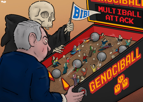 Cartoon: Genociball (medium) by Tjeerd Royaards tagged genocide,netanyahu,israel,death,gaza,palestine