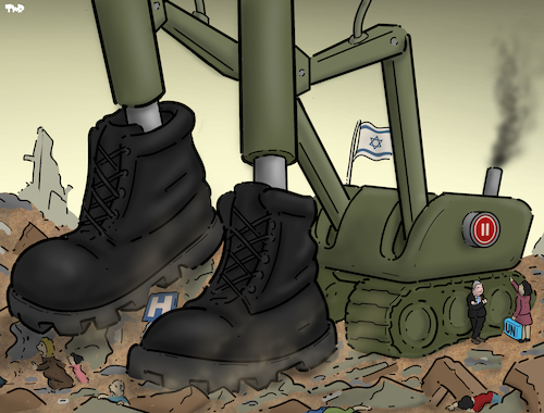 Cartoon: Humanitarian pause (medium) by Tjeerd Royaards tagged gaza,netanyahu,israel,palestine,un,humanitarian,pause,gaza,netanyahu,israel,palestine,un,humanitarian,pause