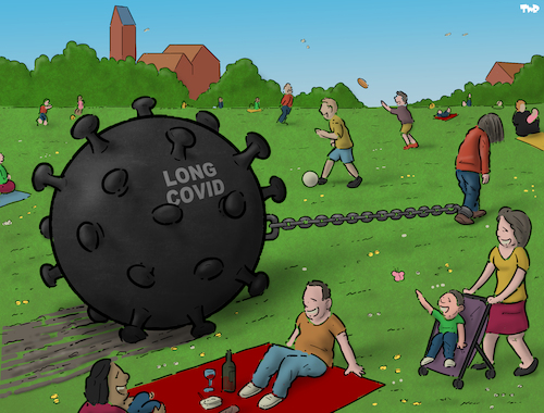 Cartoon: Long Covid (medium) by Tjeerd Royaards tagged long,covid,corona,pandemic,virus,long,covid,corona,pandemic,virus