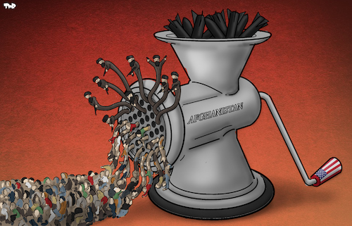 Cartoon: Meat grinder (medium) by Tjeerd Royaards tagged taliban,afghanistan,usa,withdrawal,taliban,afghanistan,usa,withdrawal