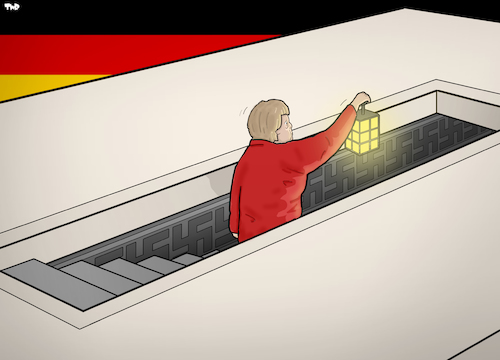 Cartoon: Merkel Into the Unknown (medium) by Tjeerd Royaards tagged merkel,germany,elections,coalition,crisis,jamaica,far,right,extreme,afd,ballot,box,merkel,germany,elections,coalition,crisis,jamaica,far,right,extreme,afd,ballot,box