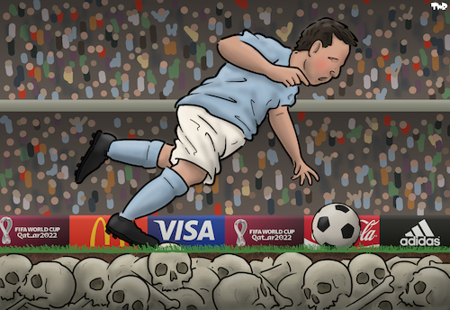 Cartoon: Qatar World Cup (medium) by Tjeerd Royaards tagged qatar,football,soccer,world,cup,migrants,workers,deaths,qatar,football,soccer,world,cup,migrants,workers,deaths