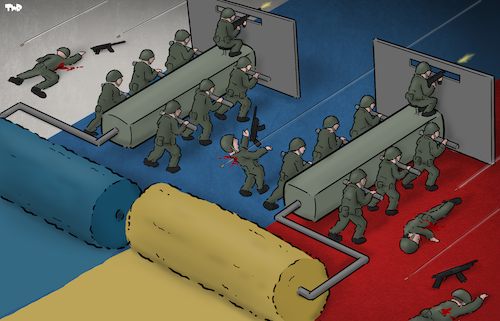 Cartoon: The counteroffensive (medium) by Tjeerd Royaards tagged russia,ukraine,offensive,fighting,russia,ukraine,offensive,fighting