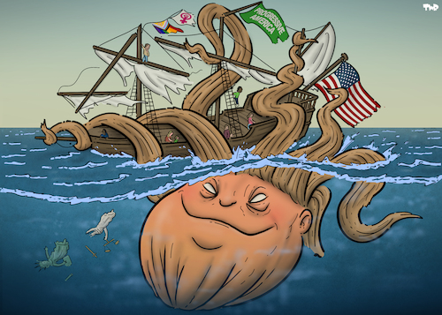 Cartoon: Demise of progressive America (medium) by Tjeerd Royaards tagged trump,monster,kraken,progressive,usa,women,rights,trump,monster,kraken,progressive,usa,women,rights